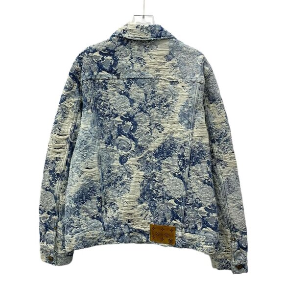 Louis Vuitton Blue Floral Distressed Denim Jacket Size 50 L 100% Cotton Long-Sle - Picture 8 of 8
